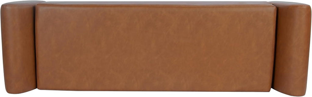 HomePop Modern Storage Bench with Wood Legs |Homepop Home Décor|Bench with Storage for Living Room & Bedroom - Faux Leather Brown