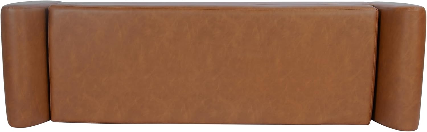 HomePop Modern Storage Bench with Wood Legs |Homepop Home Décor|Bench with Storage for Living Room & Bedroom - Faux Leather Brown