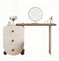 Makeup Vanity Desk ，Spacious Desktop, Three-Tier Side Cabinet, Freely extendable with 90° Corner Rotation, Reinforced Spherical Creative Cabinet Legs, Multi-Layer Solid Wood Frame and Drawers