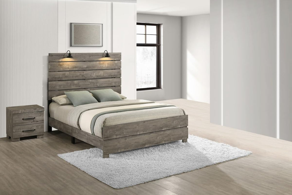 BEST QUALITY FURNITURE TM THE BEST CHOICE FOR YOUR HOME Modern 2-Piece Full Bedroom Set with LED Reading Lamps and USB Nightstand – Panel Bed Frame and Nightstand in Antique Gray Laminate Finish