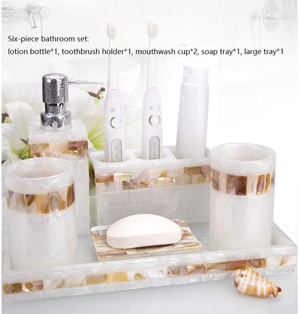Vanity Bathroom Decor, Light Luxury Shell Bathroom Accessories Set Resin Cup Toothbrush Holder Soap Dispenser Bath Supplies Wash Set Housewarming Gift(6pcs)