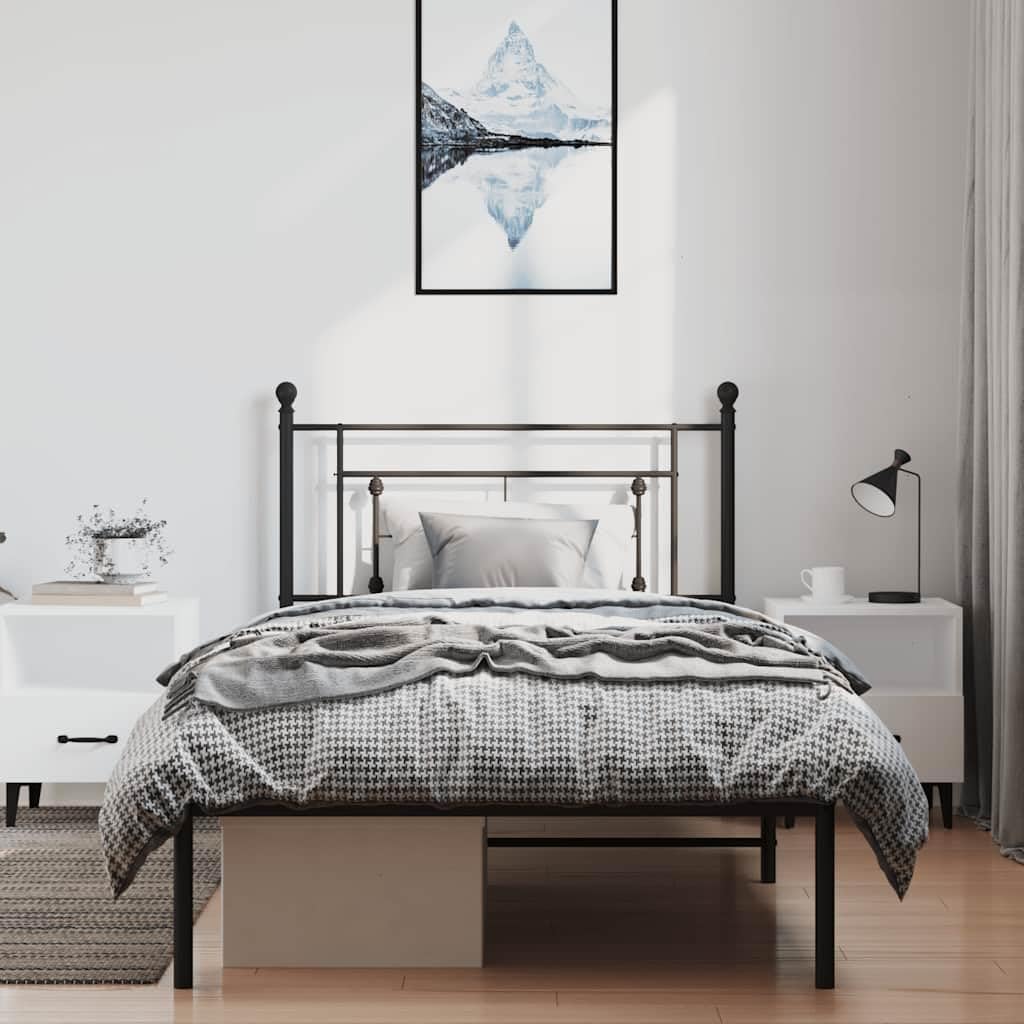 Metal Bed Frame with Headboard Black Steel Platform Bed Frame Sturdy Queen Size 39.4'x78.7' Underbed Storage Space for Bedroom Guest Room