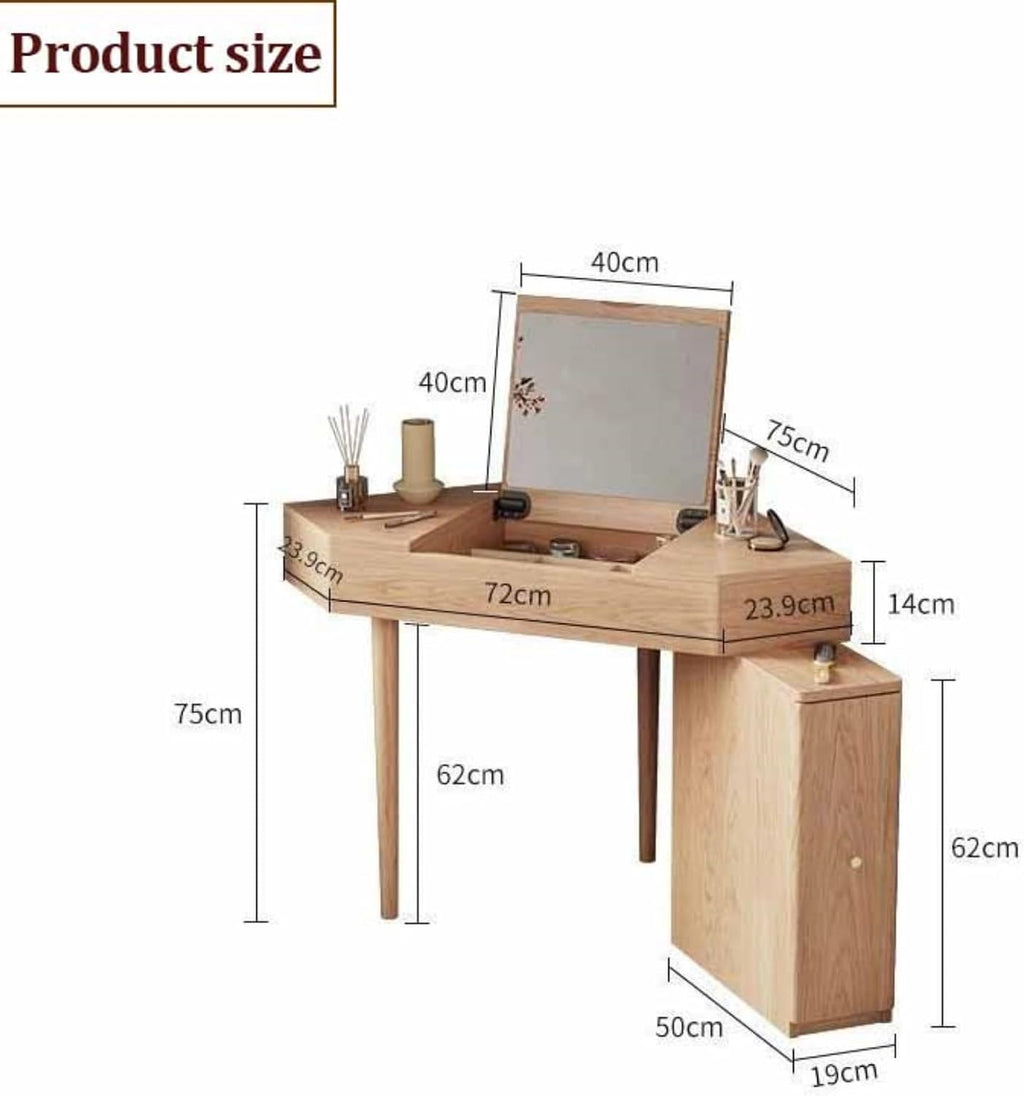 Corner Vanity Desk, Modern Dressing Table with Flip Top Mirror, Compact Vanity with Drawers, Natural Oak Makeup Table for Checkroom Apartment Bedroom Makeup Room(Wood Color)
