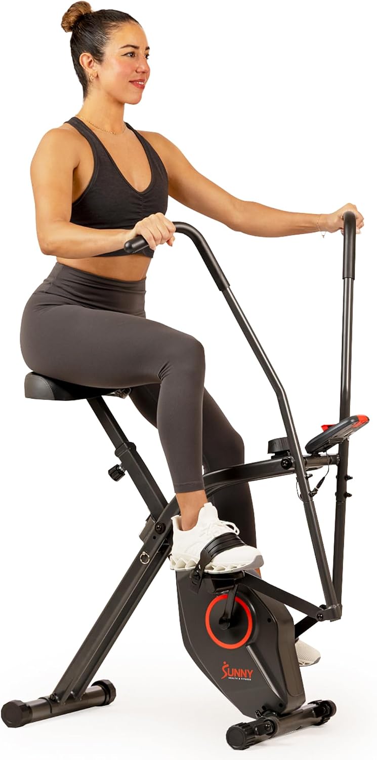 Sunny Health & Fitness Smart Folding X-Bike, Portable Compact Exercise Bike for Indoor Cycling Workout, Home Cardio Training Machine, Free SunnyFit App Bluetooth Connect