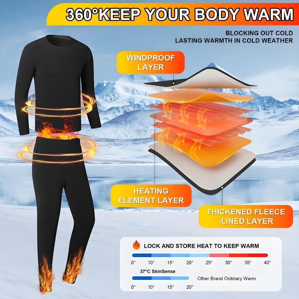 Heated Thermal Underwear for Men Women USB Charge 42 Zone Intelligent heated long johns for Men Women Set & S-4XL