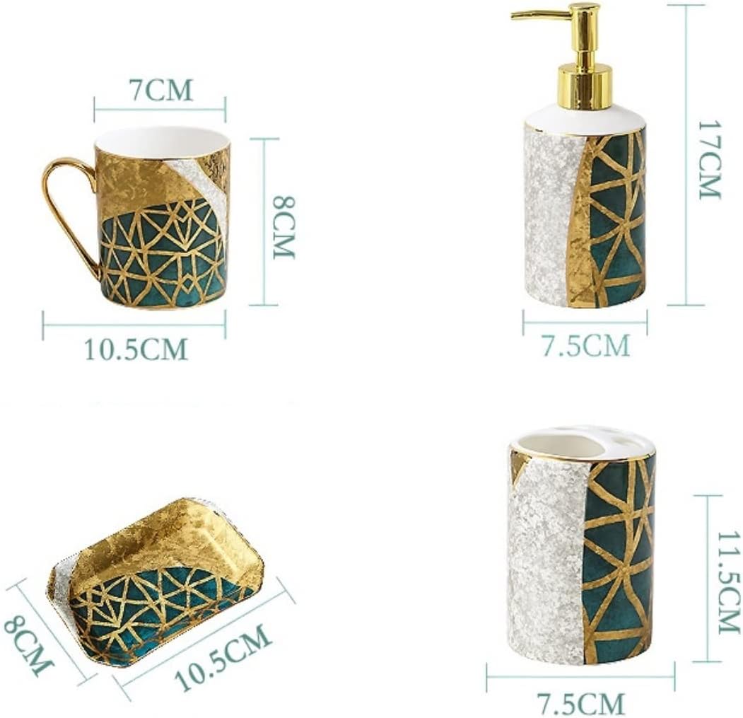 Vanity Bathroom Decor, Household Nordic Marble Bathroom Accessory Set Green and Phnom Penh Ceramics Bath Set for Housewarming Gift Housewarming Gift