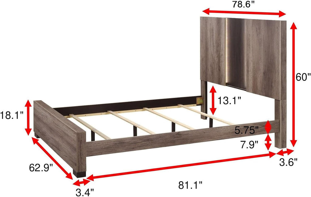 Generic 6Pc Beautiful Master Bedroom Suite Brown Gray Two-Tone Finish King Size LED Light HB Bed Set Solid Wood Wooden Furniture, HSB6830K6pc