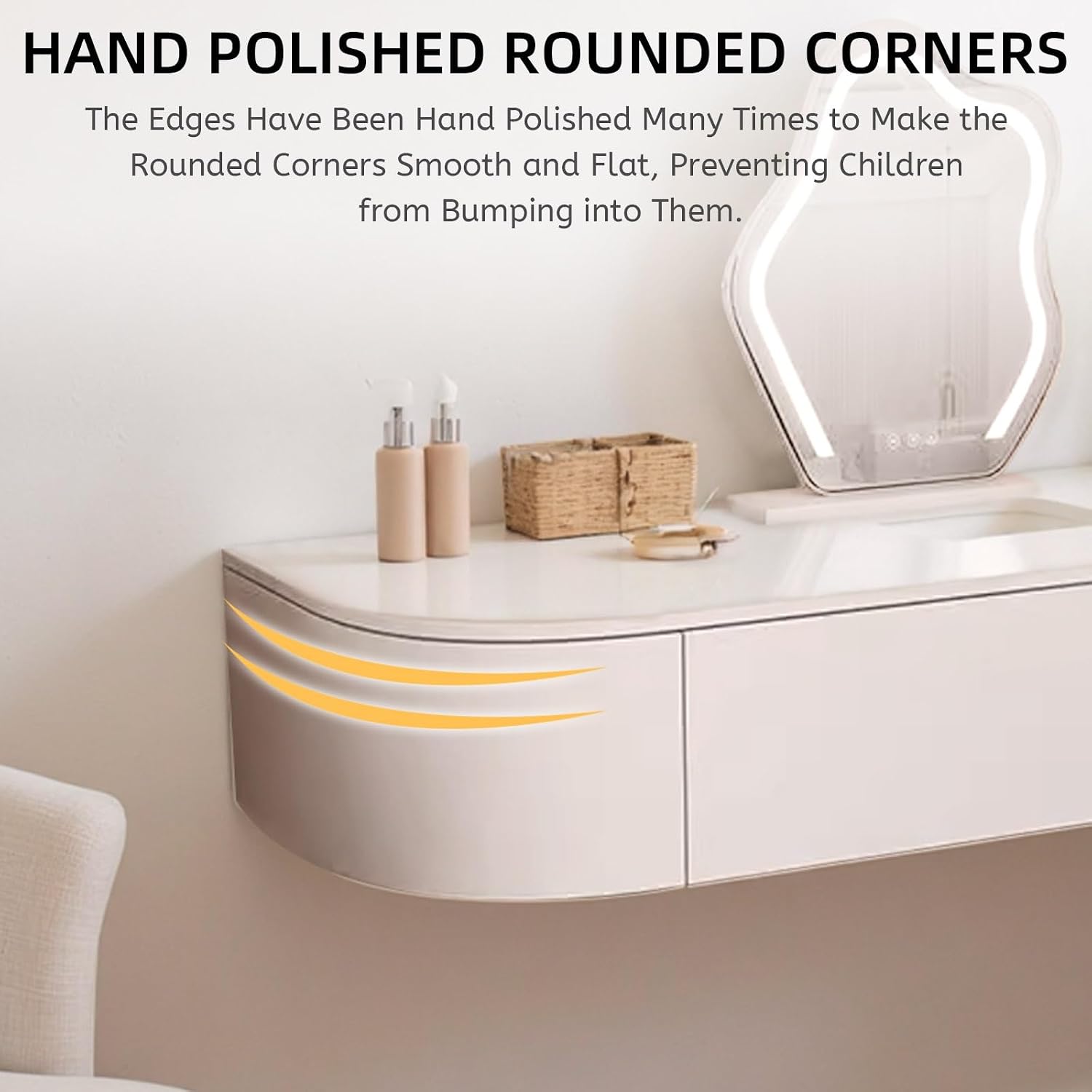 White Floating Vanity Makeup Table Wall Mounted Vanity Desk Wall-mounted Makeup Cabinet Dressing Floating Corner Desk Dresser Storage Set With Mirror And Lights Small Space Bedside Dressing Table(Free