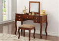 Poundex F4147 Bobkona Cailyn Flip Up Mirror vanity Set with Stool in Cherry