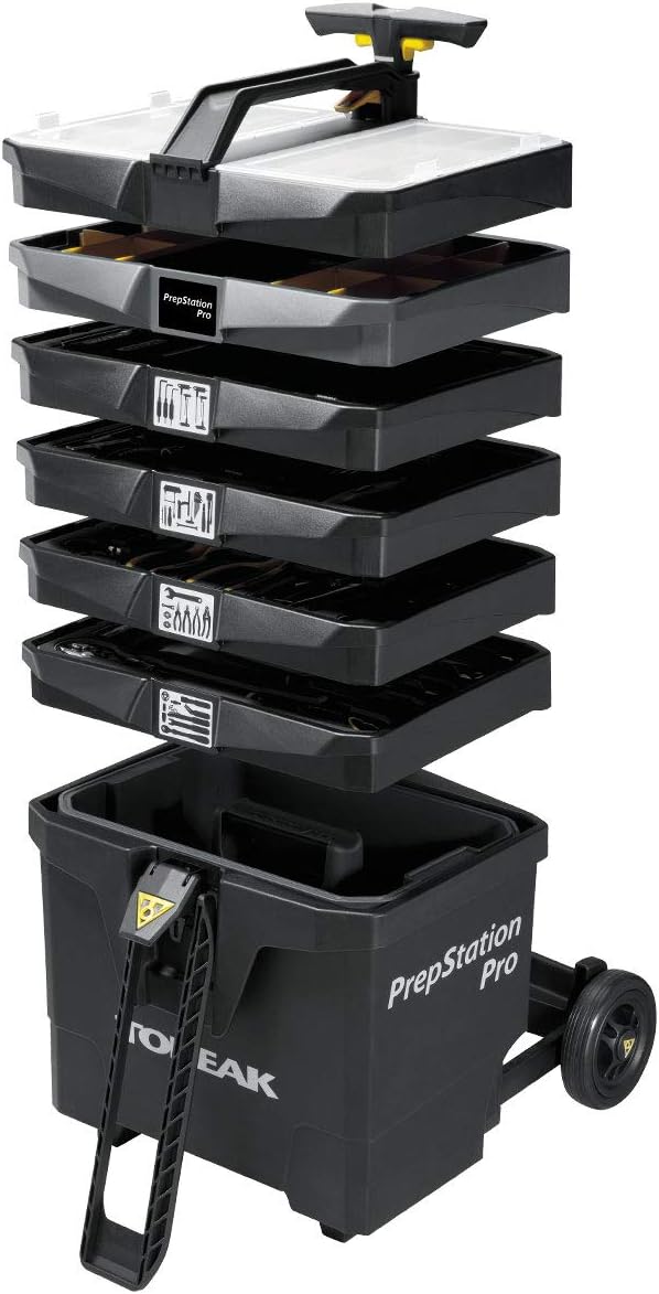 Topeak PrepStation Pro Bike Tool Station – Professional Rolling Workshop with 55 Tools (85 Functions), 7 Compartments, Extendable Base, Lift Handle & 5' Wheels for Mobile Bike Maintenance