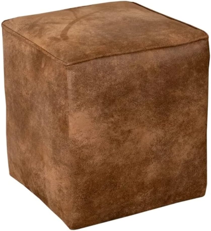 TRP Beautiful Cocktail Square Ottoman Size 19'' H x 15'' W x 16'' D | Solid Wood, Hand Crafted Beautiful Aesthetic Footrest Vanity Stool Bench Small Cube Shape | Welt Edge & Clean Lines Brown Color