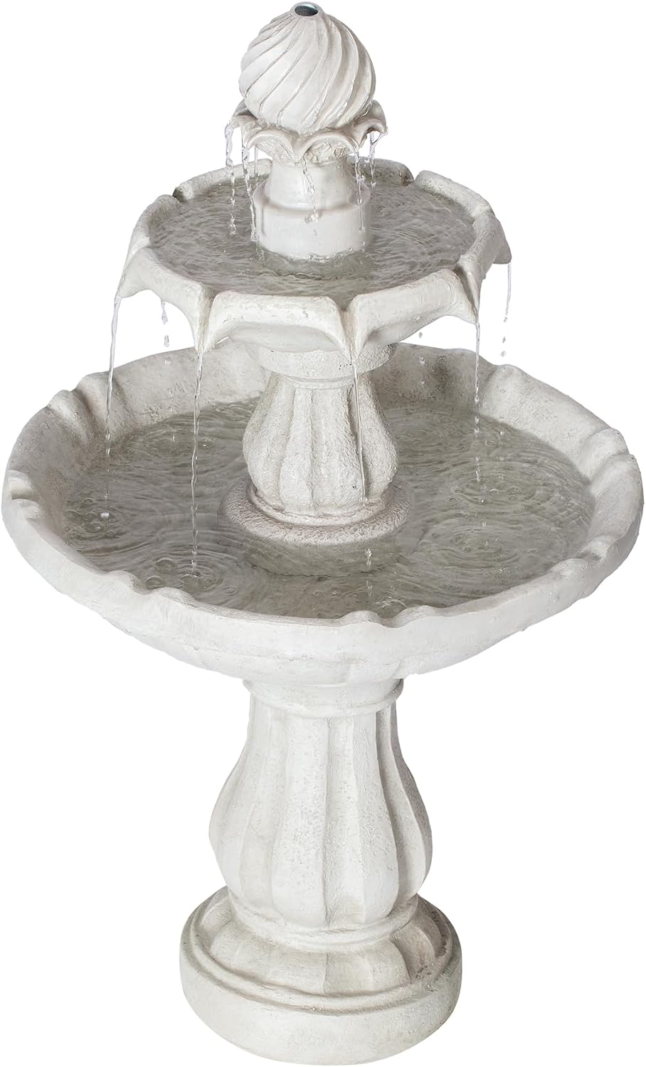 Merax 37.4' H 2-Tier White Polyresin Outdoor Water Fountain, Classic Pedestal Cascading Water Feature for Patio Garden Yard Decor