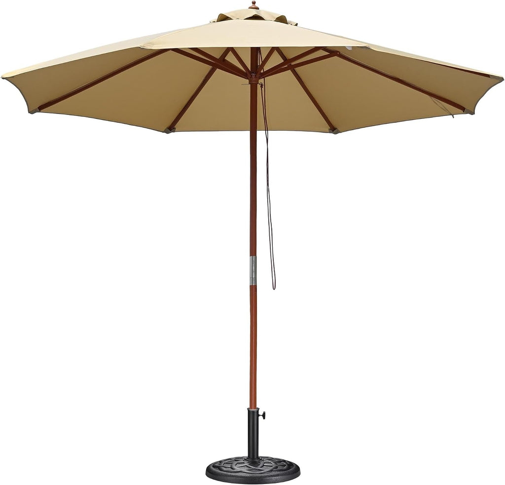 Yescom 9ft Coastal Solid Wood Umbrella Pulley Lift Commercial Base with Wheel Included for Seaside Restaurant Terrace Poolside Beach Club