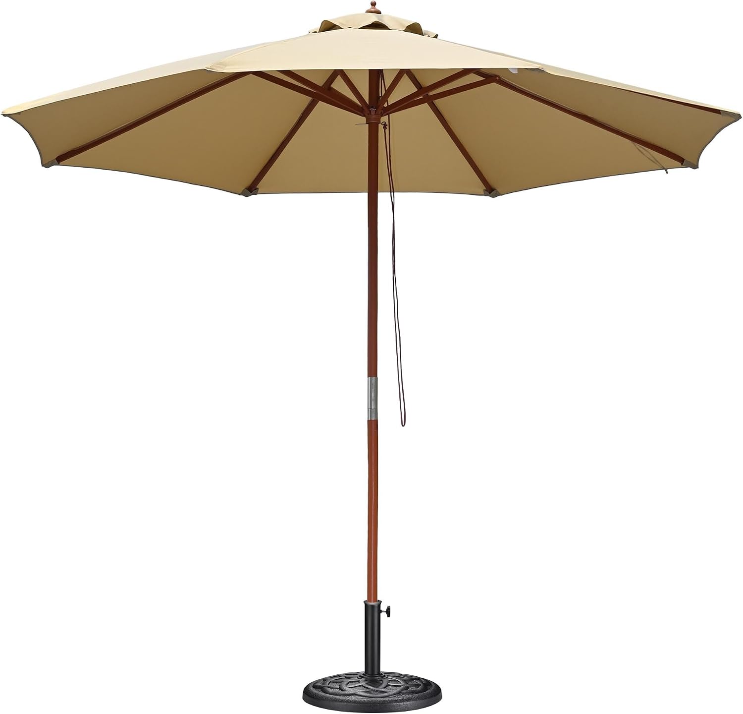 Yescom 9ft Coastal Solid Wood Umbrella Pulley Lift Commercial Base with Wheel Included for Seaside Restaurant Terrace Poolside Beach Club