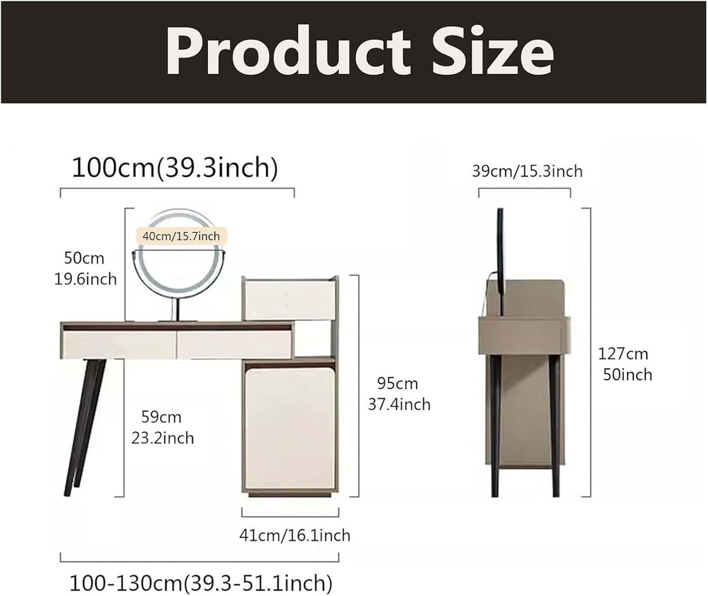 Vanity Desk, Vanity Table, Dressing Table, Makeup Table for Bedroom, Corner Dressing Table with Storage Shelf, Make Up Desks with Lights