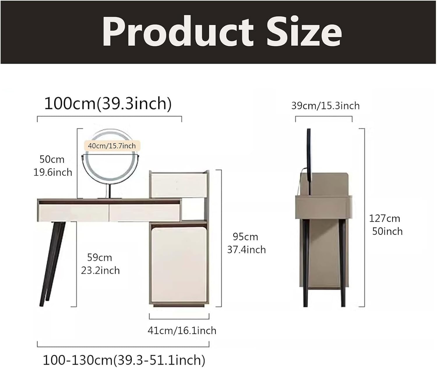 Vanity Desk, Vanity Table, Dressing Table, Makeup Table for Bedroom, Corner Dressing Table with Storage Shelf, Make Up Desks with Lights