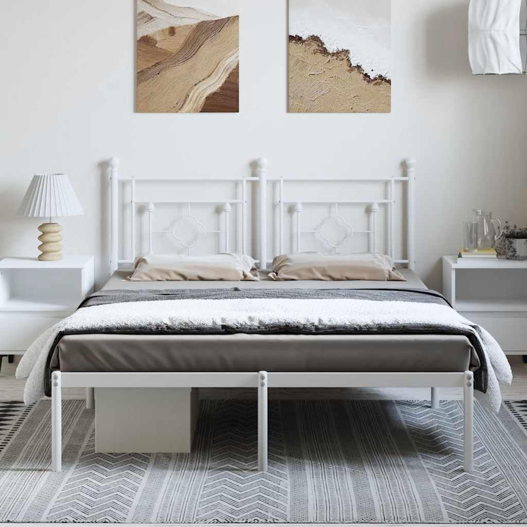 Metal Bed Frame with Headboard White King Size 76'x79.9' Sturdy Steel Platform Bed Frame with Underbed Storage Space for Bedroom Furniture