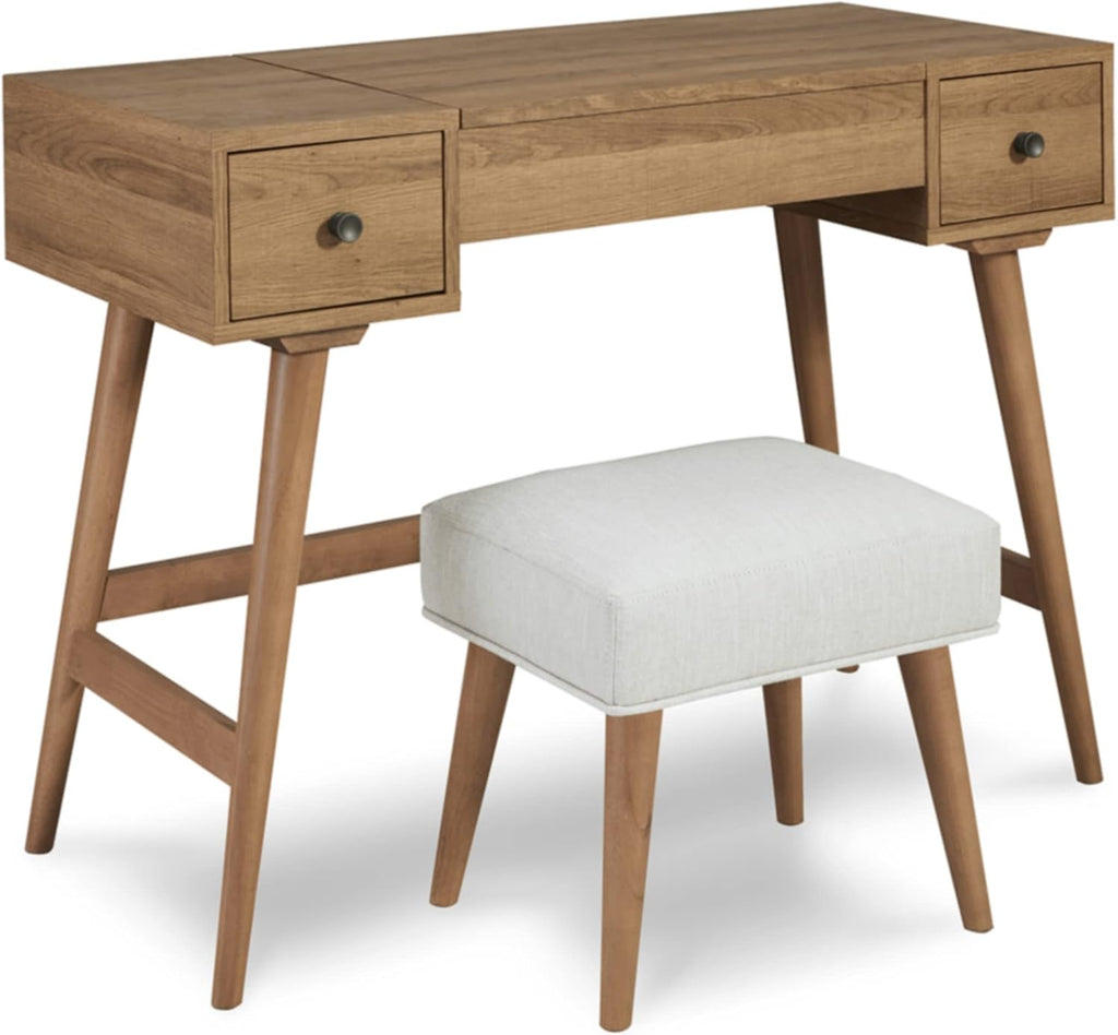 Signature Design by Ashley Thadamere Vanity with Stool, Light Brown & White
