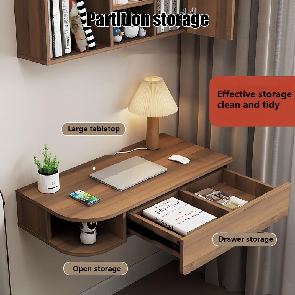 Wall-Mounted Desk with Storage Drawers Hanging Corner Vanity Table Wooden Computer Table Adjustable Bookshelf for Home Offices Long Lasting