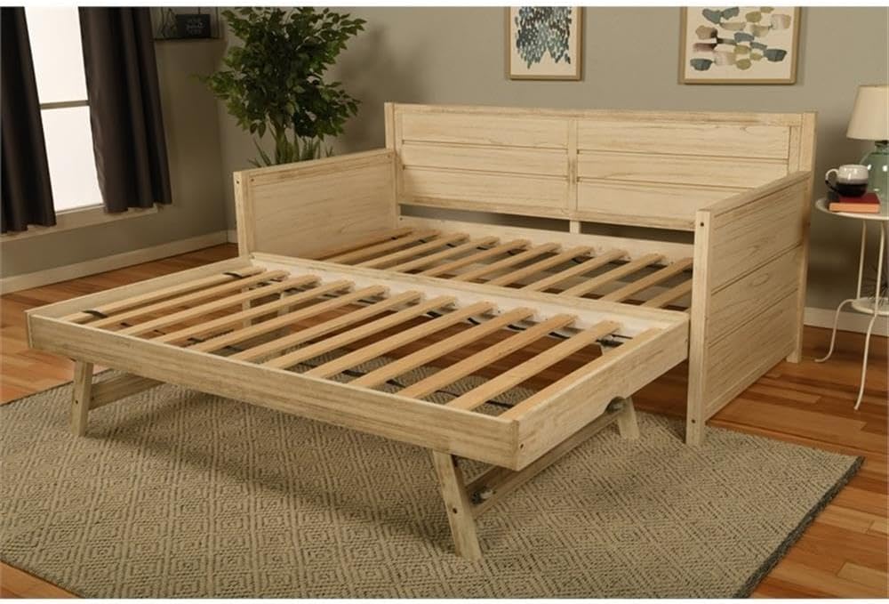Kodiak Furniture Marisa Wood Daybed w/Trundle in Weathered White w/Mattresses