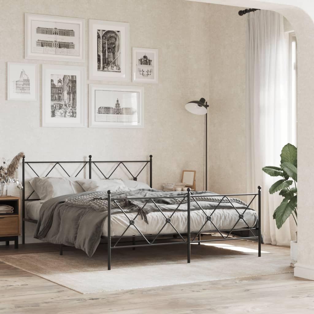 King Size Metal Bed Frame with Headboard and Footboard, Sturdy Steel Construction, Black Powder Coated Finish, Traditional Rectangular Design, Underbed Storage Space, Easy