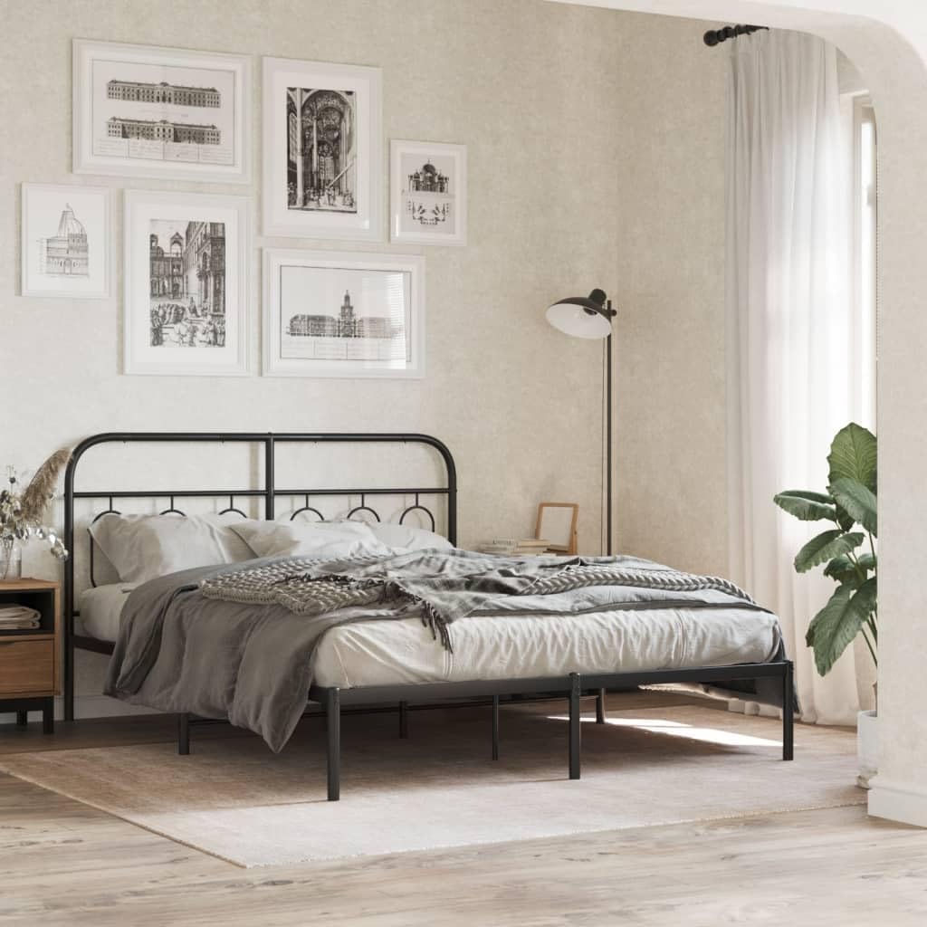 Queen Bed Frame with Headboard Black 59.1'x78.7' Steel Platform Bed Frame Sturdy Metal Bedframe for Bedroom, Guest Room, Durable Support & Underbed Storage Space