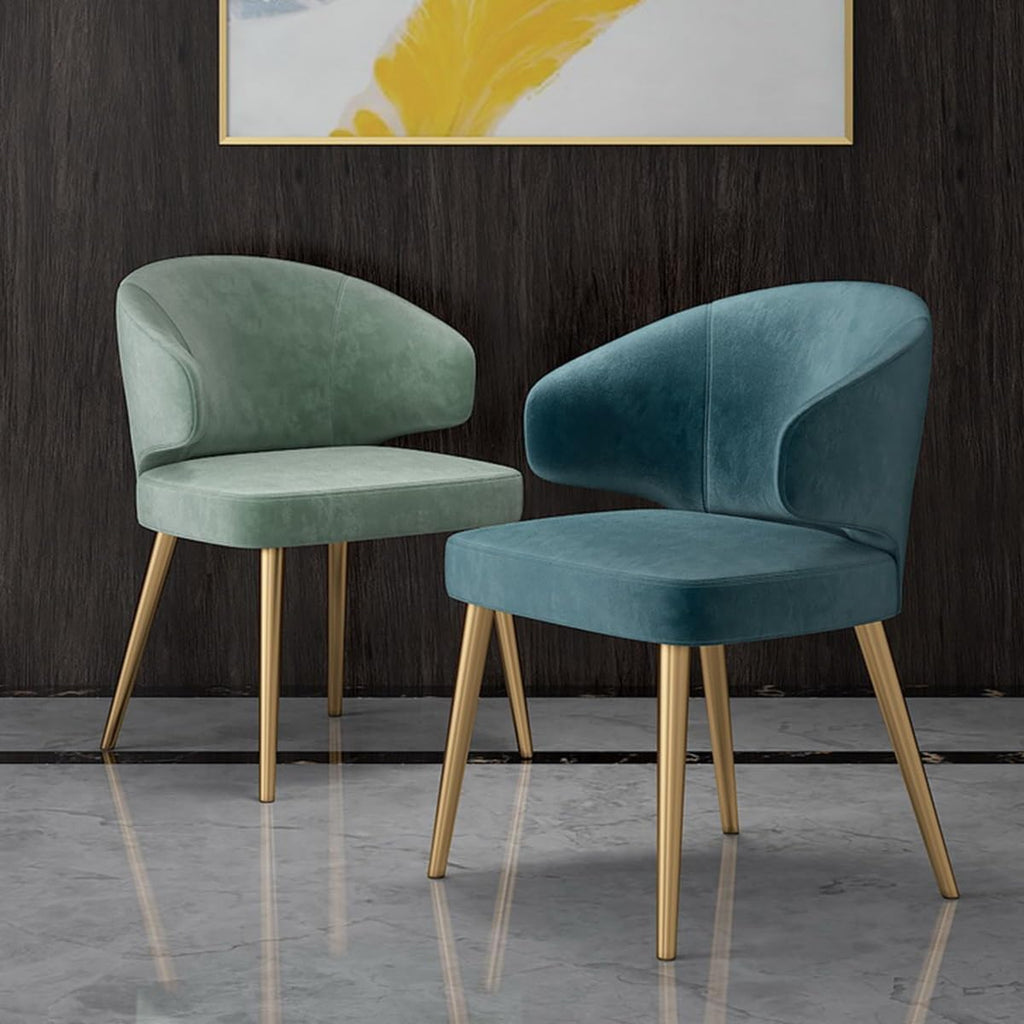 Modern Dining Room Chair Kitchen Corner Chair Vanity Chair for Ladies,Mid-Century Velvet Accent Chair Ergonomic Design,Bedroom Lounge Armchair,Blue-Gold Legs