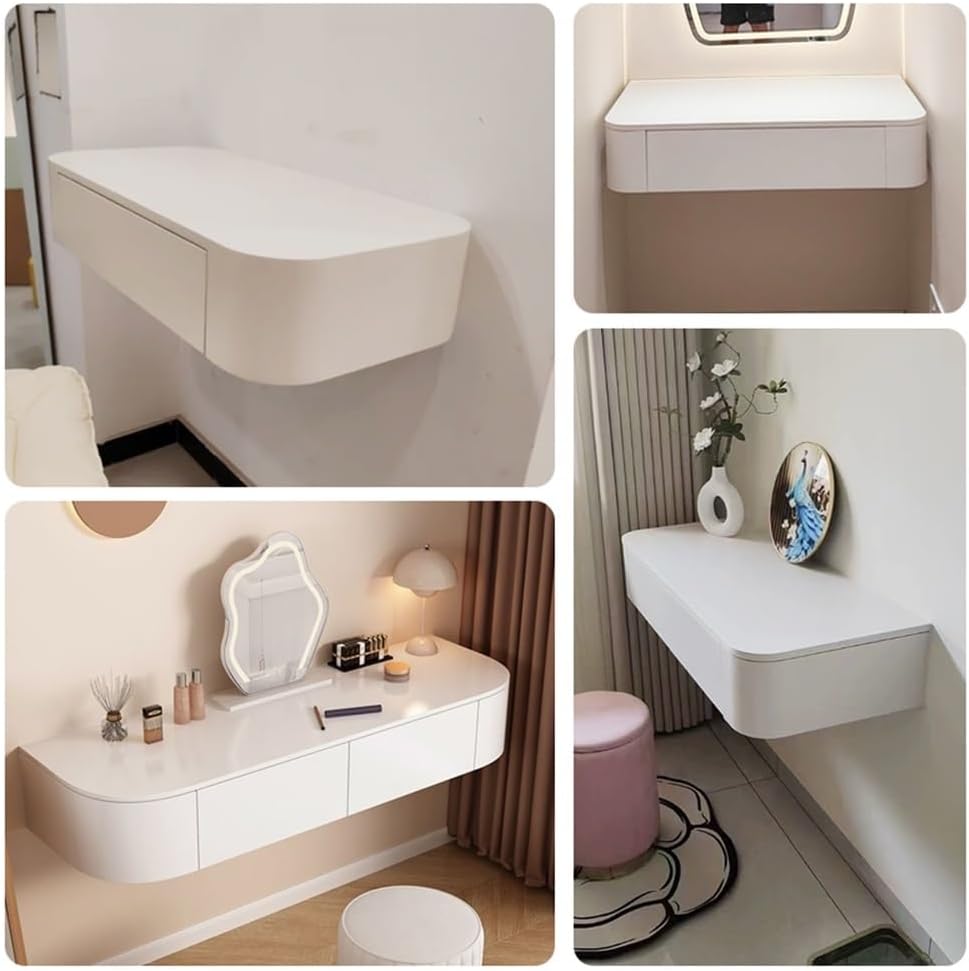 Floating Makeup Vanity for Wall, Wall Mounted Desk with Drawers, Wood White Corner Desk, Modern Dressing Table for Bedroom(23.6in)