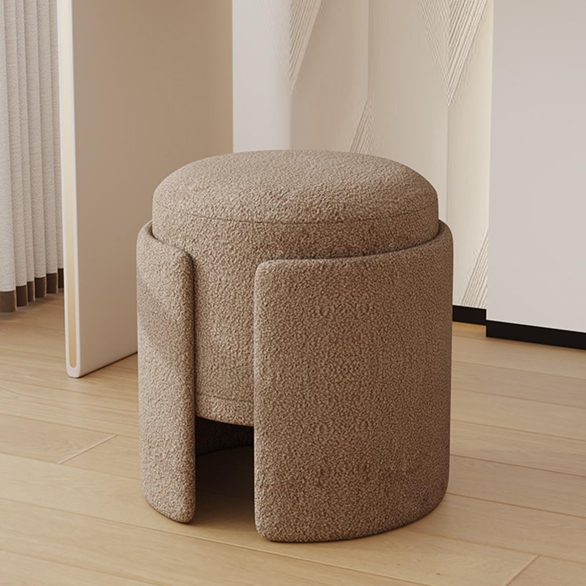 Modern Upholstered Ottoman Comfortable Vanity Stool End Table Pouf Under Desk Soft Dressing Foot Stool for Makeup Room, Living Room, Bedroom, Entrance(Brown)