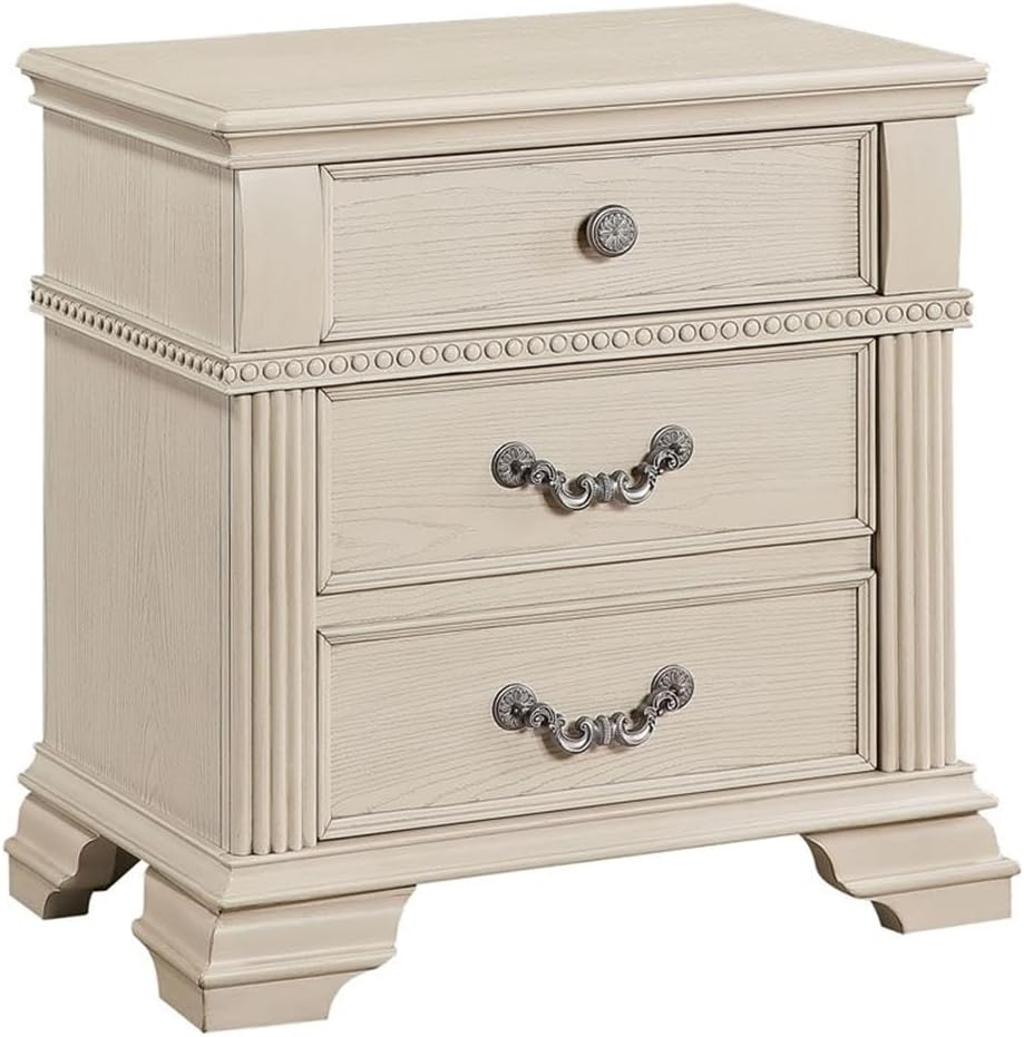 Furniture of America Charo 3pc White Wood Bedroom Set-King + 2 Nightstands