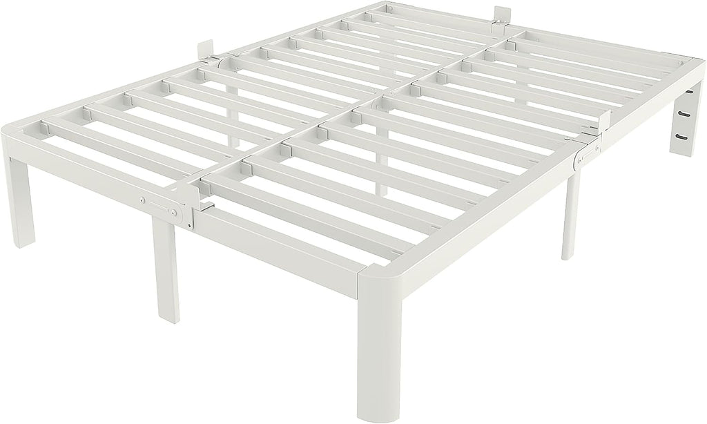 White King Size Bed Frame 12 Inch, Metal Camas King Bed Frame No Box Spring Needed, Heavy Duty Steel Support 3500 LBS, DIY Headboard, Noiseless, Round Corner Legs, Storage Space, Easy Assembly