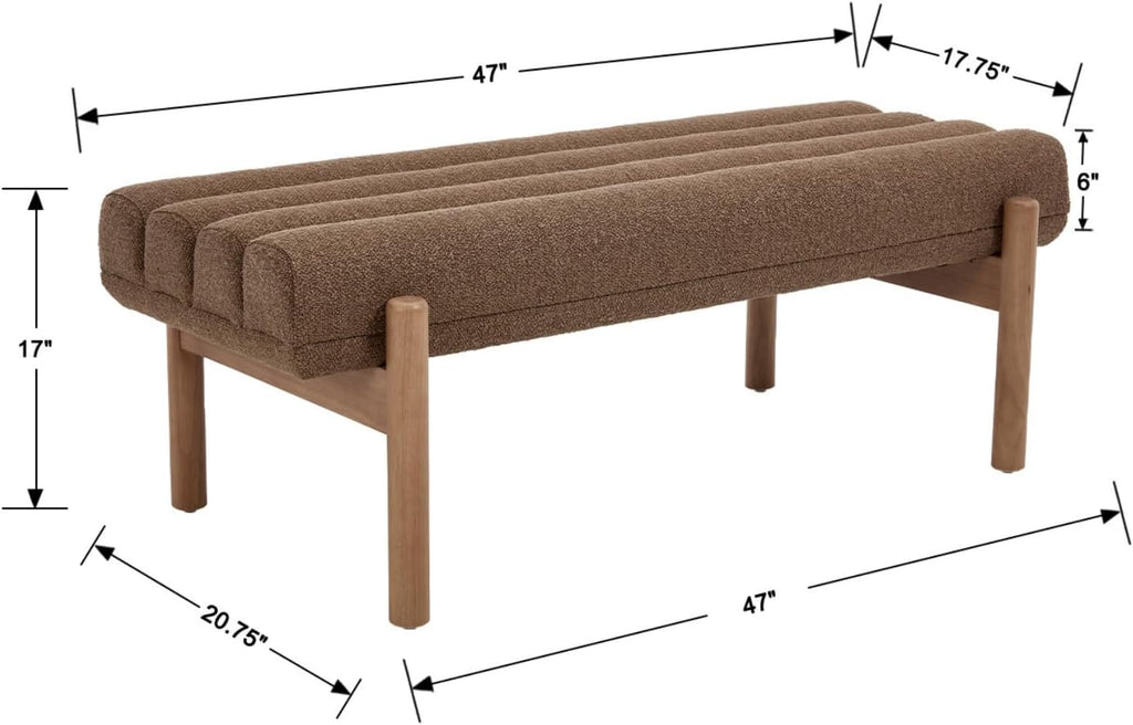 47' Modern Upholstered End of Bed Bench, Brown Chenille Channel Tufted Entryway Bench with Wood Legs, Comfy Bedroom Bench Long Ottoman for Living Room Hallway Vanity Room