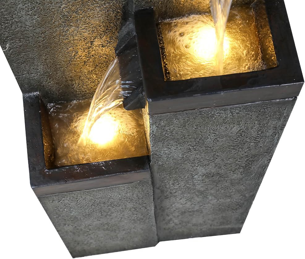 SunJet 4-Tier Modern Water Fountain, Indoor/Outdoor Resin Water Fountains with Soothing Water Sounds, Perfect for Garden, Patio, Home & Office, 12.5' L x 9.4' W x 39.3' H