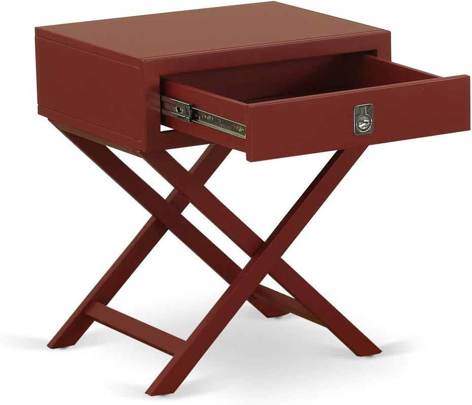 East West Furniture NL14K-2HA13 3 Piece Modern Bedroom Set - King Size Button Tufted Bed Frame - Brown Taupe Velvet Fabric Upholstered Headboard and a Burgundy Finish Nightstand