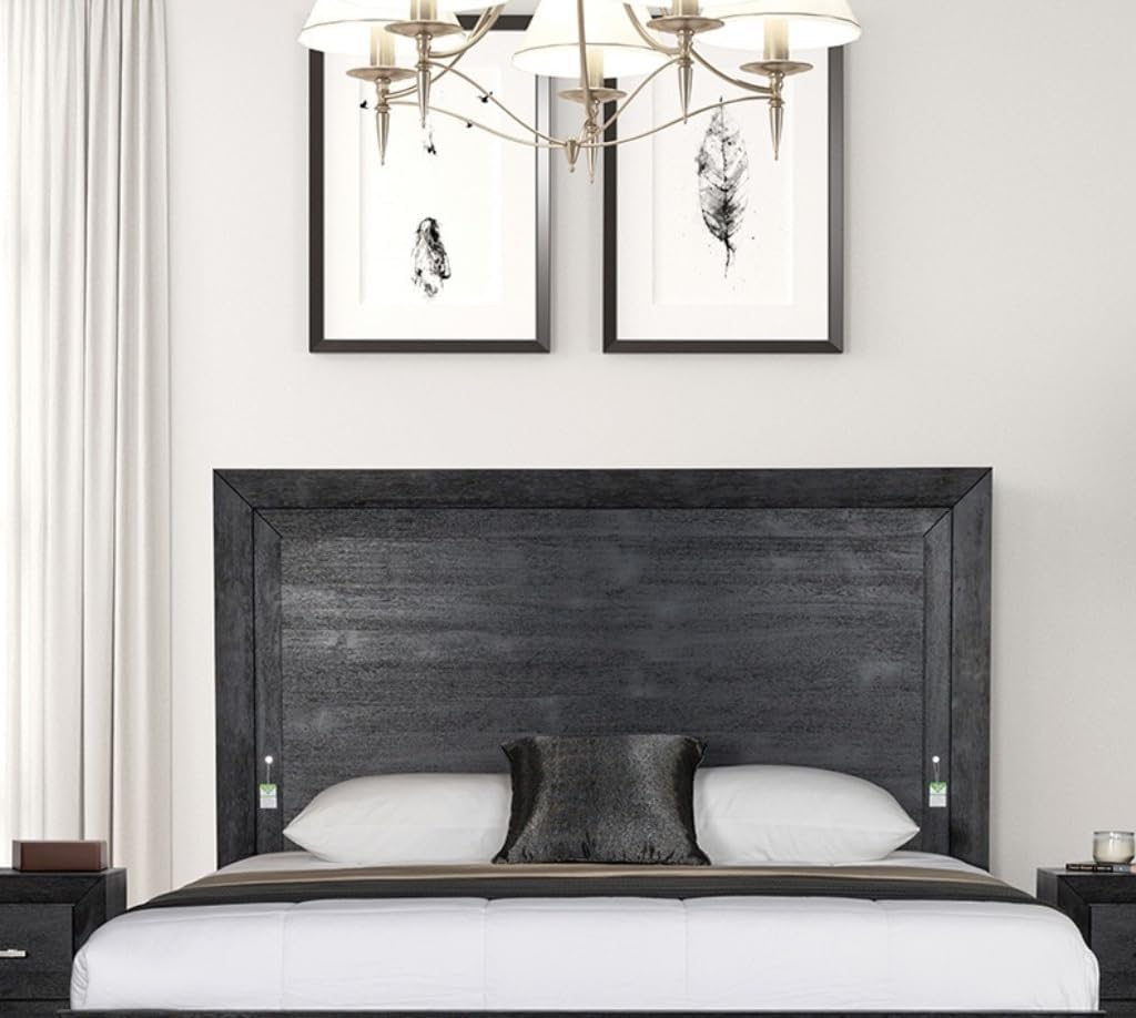 Contemporary Style Eastern King Size 1pc Bed Set Wood Headboard Metal Legs Black Finish Bedroom Furniture