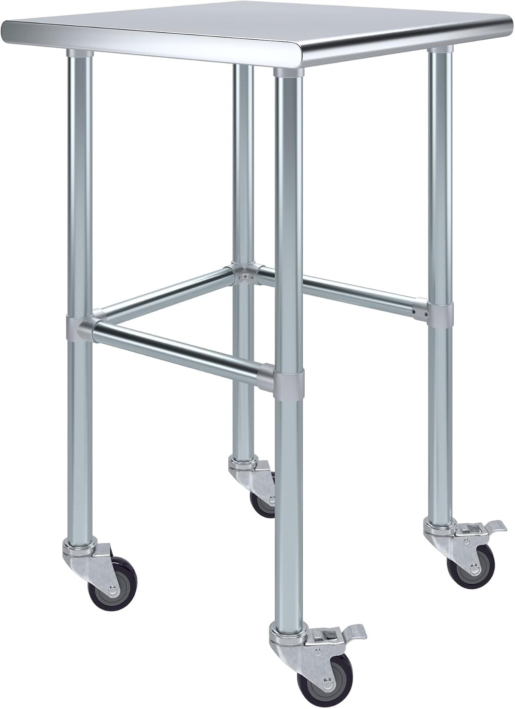 AmGood Stainless Steel Work Table Open Base & Wheels | Work Station | Metal Work Bench (Stainless Steel Work Table Open Base + Casters, 24' Long x 24' Deep)