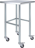 AmGood Stainless Steel Work Table Open Base & Wheels | Work Station | Metal Work Bench (Stainless Steel Work Table Open Base + Casters, 24' Long x 24' Deep)
