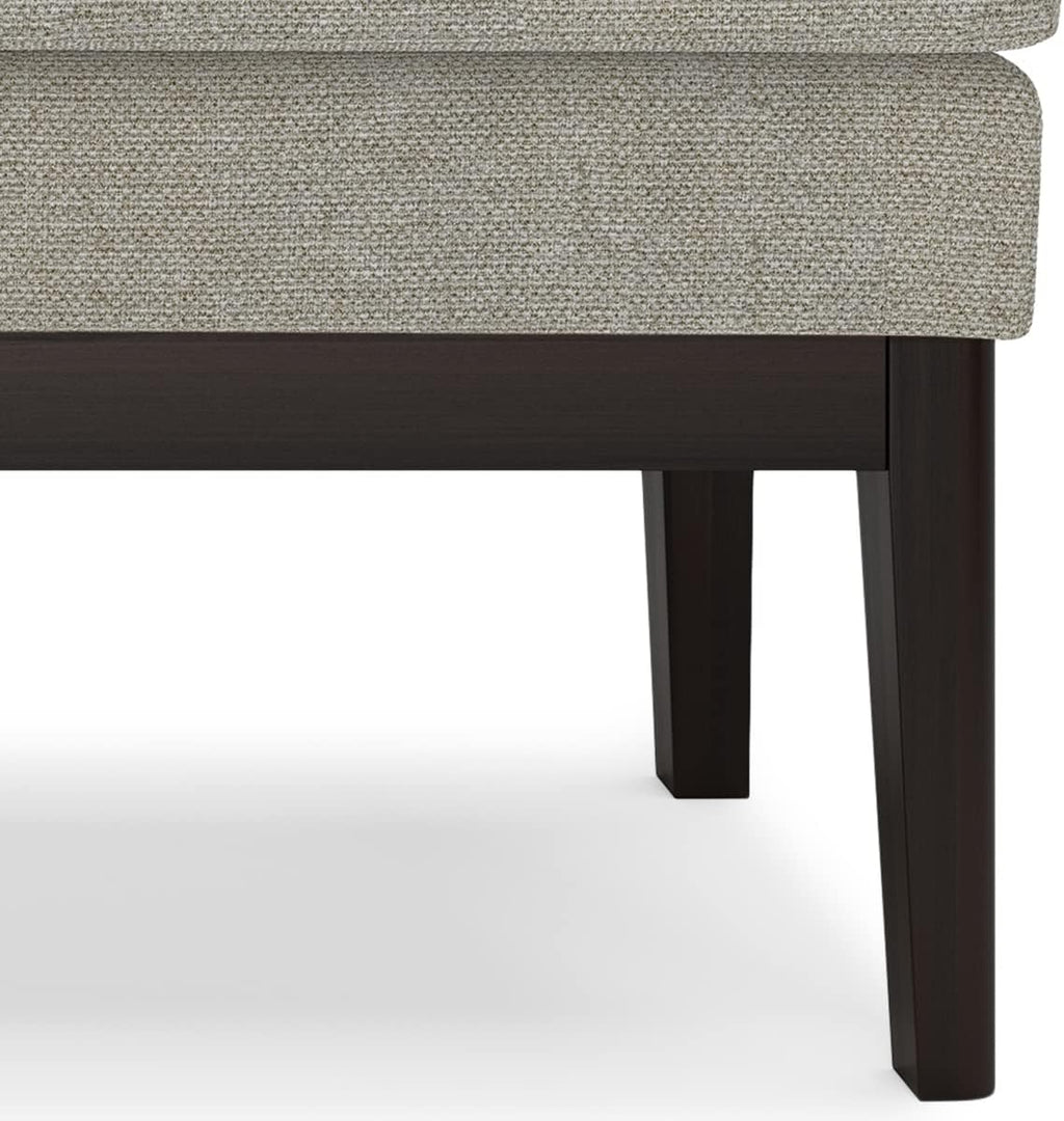 SIMPLIHOME Carlson Ottoman Bench - 45 inch Wide Upholstered Vegan Leather Rectangle Ottoman in Greige, Mid Century Modern Bench for Bedroom, Entryway or Living Room with Padded Seat