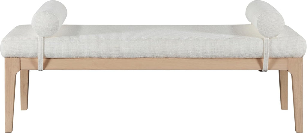 Meridian Furniture 22072Cream Priscilla Collection Art Deco Bench with Rich Linen Textured Interwoven Polyester Fabric, Light Beige Weave, Finished Solid Wood, 52' W x 22' D x 23.5' H, Cream