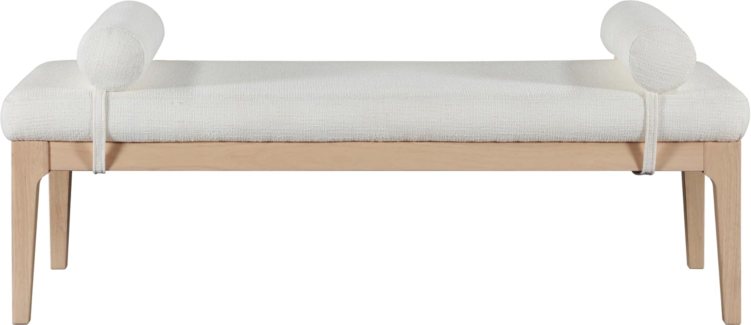Meridian Furniture 22072Cream Priscilla Collection Art Deco Bench with Rich Linen Textured Interwoven Polyester Fabric, Light Beige Weave, Finished Solid Wood, 52' W x 22' D x 23.5' H, Cream