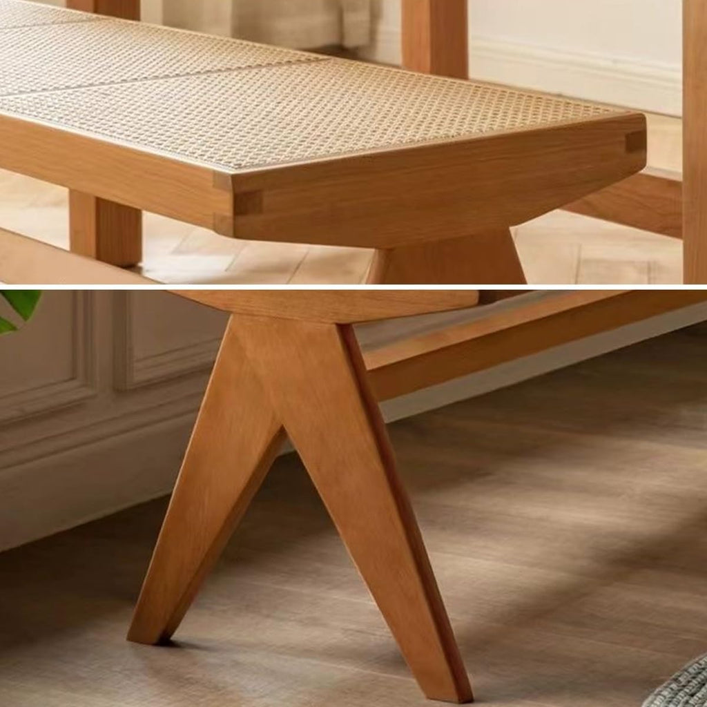 GIZNXBA Mid Century End of Bed Bench Entryway Wood Dining Bench with Rounded Corner, Outdoor Ottoman with Robust Construction, Bedroom Footrest for Couch Foyer Hallway Dining(/Black,A)