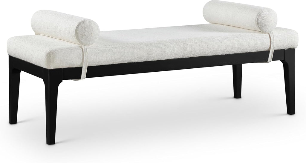 Meridian Furniture 22073Cream Priscilla Collection Art Deco Bench with Rich Linen Textured Interwoven Polyester Fabric, Light Beige Weave, Finished Solid Wood, 52' W x 22' D x 23.5' H, Cream