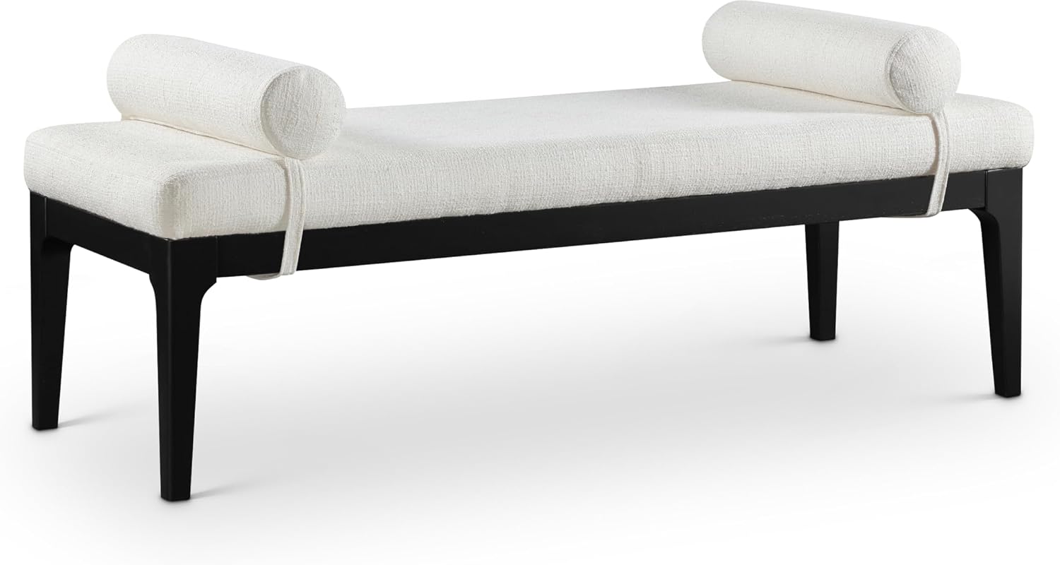 Meridian Furniture 22073Cream Priscilla Collection Art Deco Bench with Rich Linen Textured Interwoven Polyester Fabric, Light Beige Weave, Finished Solid Wood, 52' W x 22' D x 23.5' H, Cream