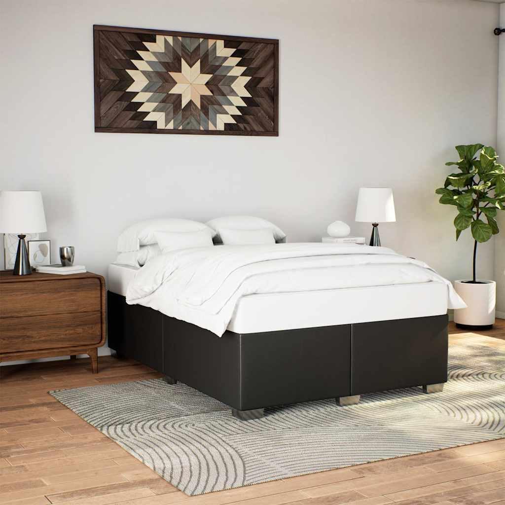 Black Faux Leather Queen Bed Frame Rectangular Engineered Wood Base Modern Matte Finish for Standard Mattress Support Durable Bedroom Furniture