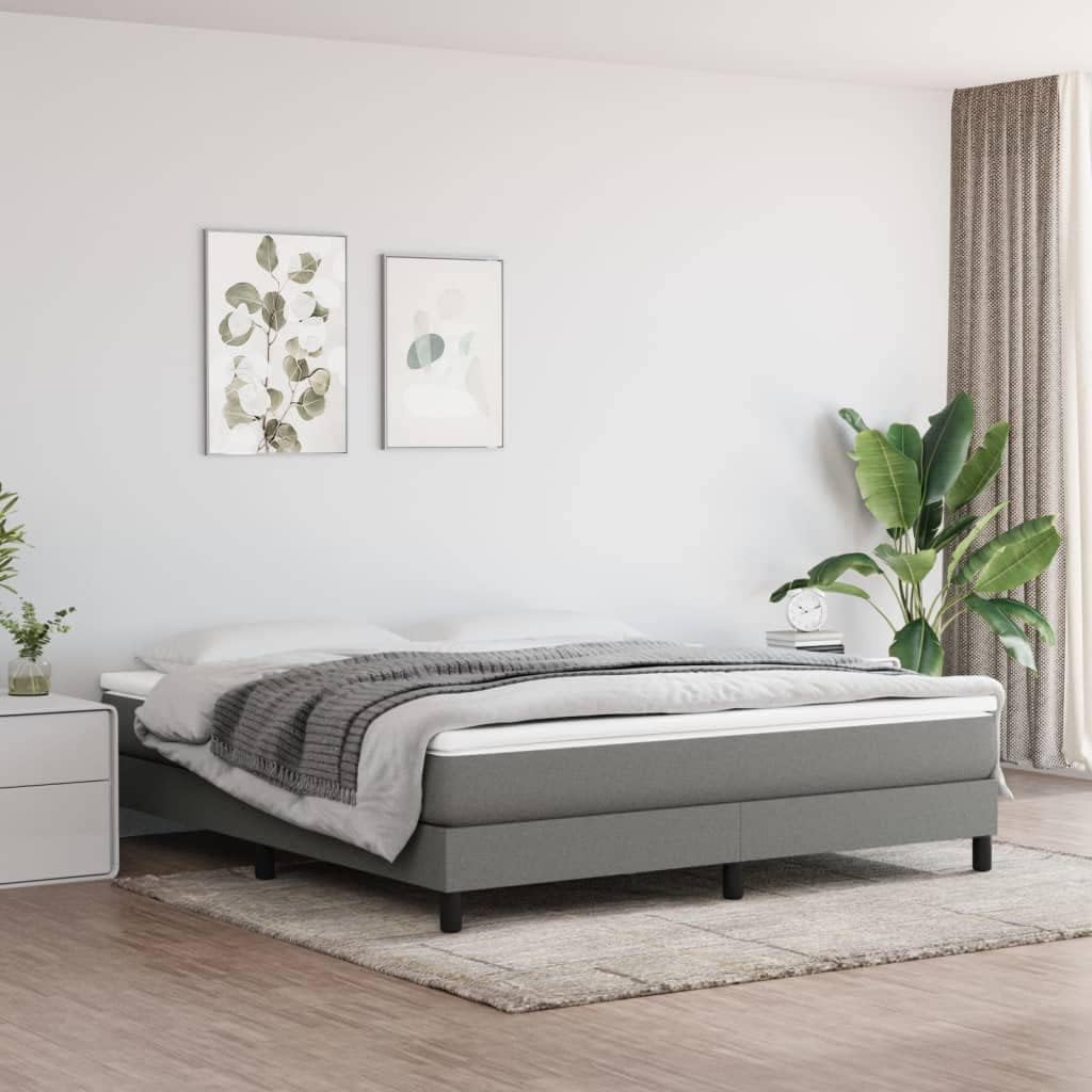 Dark Grey King Size Fabric Bed Frame with Engineered Wood Legs, 4-Piece Set for Modern Bedroom, Breathable Polyester Upholstery and Sturdy Plywood Construction, Easy