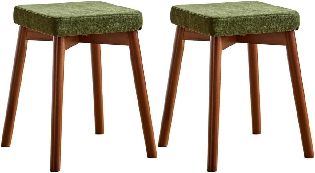 Upholstered Vanity Bench, Solid Wood Stool with Soft Cushion Seat, Accent Footstool for Living Room, Dining Room, Entryway, Bedroom Home Decor