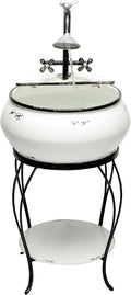 Alpine Corporation YHL170 32' Indoor/Outdoor Antique Metal Sink Water Fountain with Stand – Charming Waterfall Feature for Garden, Patio & Home Decor, White