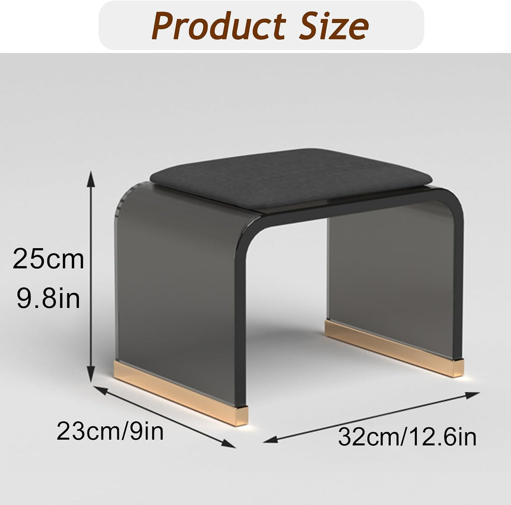 Clear Acrylic Stool with Velvet Cushion, Modern Padded Vanity Dressing Stool, Small Entryway Bench for Bedroom Room Living Room Office, No Assembly Required