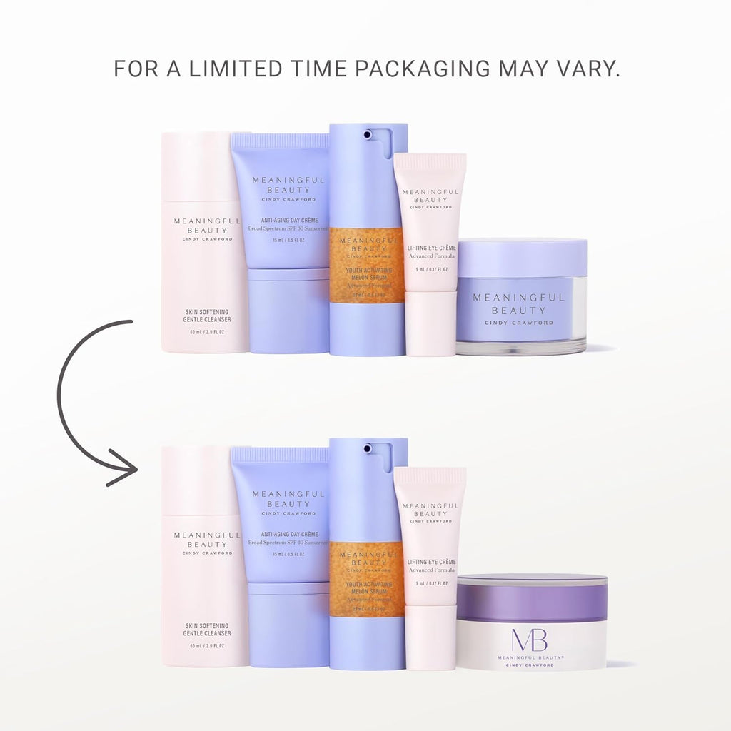 Meaningful Beauty Essentials Skincare System Advanced Formula Starter Kit, with Melon Super Antioxidants, Includes Youth Activating Melon Serum, Day Creme & Eye Cream for Younger-Looking Skin