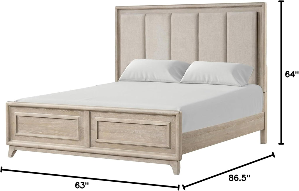 Furniture of America Veralyn Modern Solid Wood Brown Bed Frame with Channel Padded Headboard, Wooden Bedframe for Bedroom, Guest Room, Box Spring Required, Oak, Queen